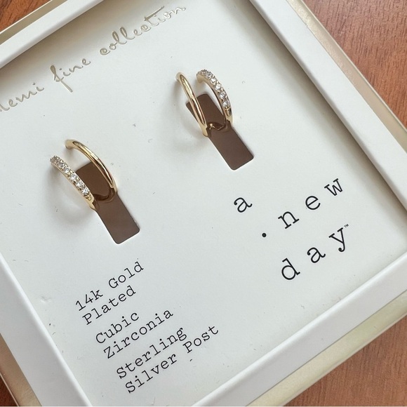 A New Day 14k Gold Plated Double Hoop Earrings - Picture 2 of 7